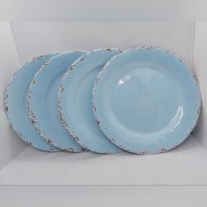 Tommy Bahama Crackle Melamine Salad Dessert Plates 9" Blue Rustic Set Of 4